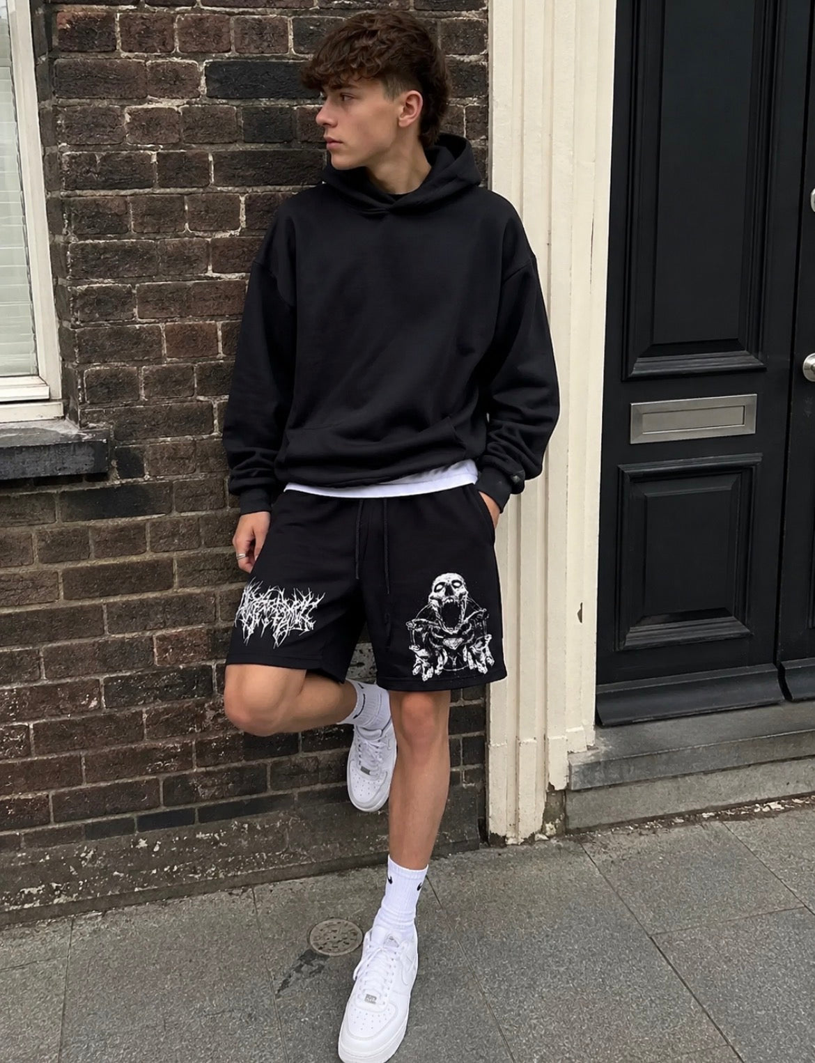 Y2K Horror Graphic Shorts with Hidden Phone Pocket
