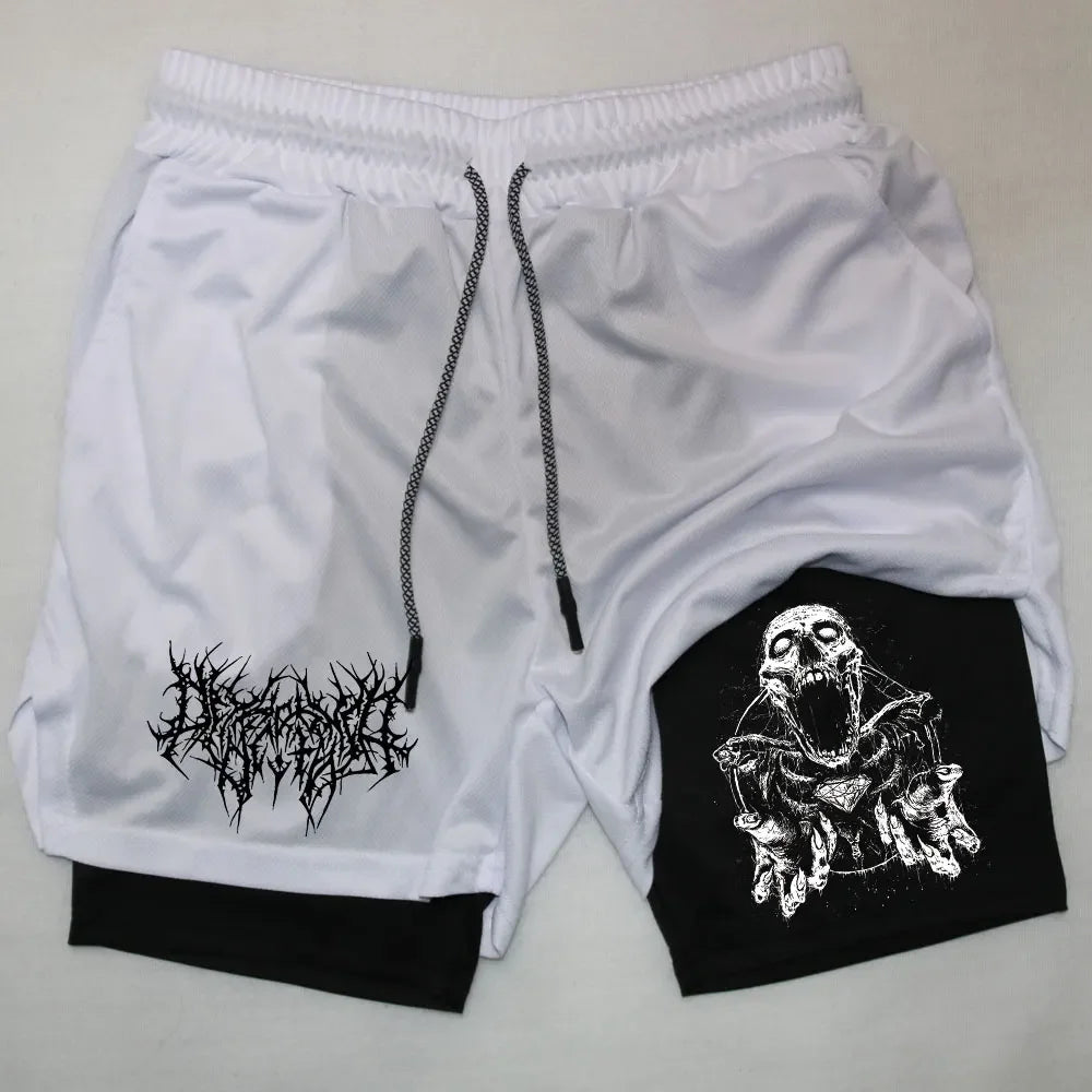 Y2K Horror Graphic Shorts with Hidden Phone Pocket